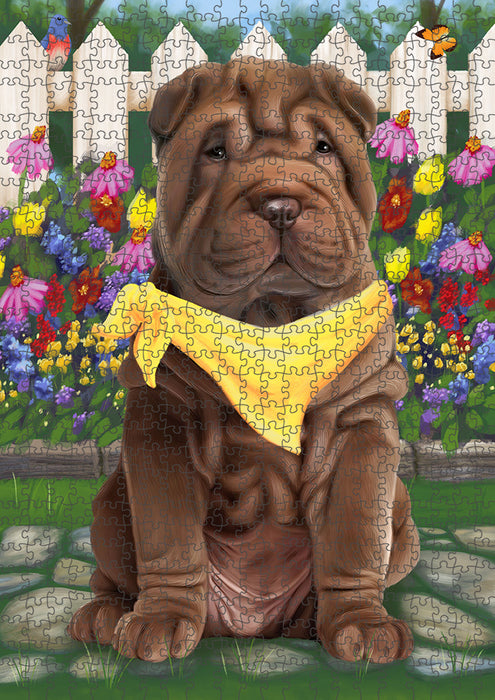 Spring Floral Shar Pei Dog Puzzle with Photo Tin PUZL54165