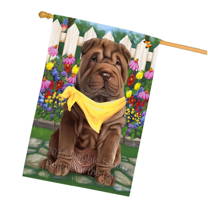 Spring Floral Shar Pei Dog House Flag FLG50118