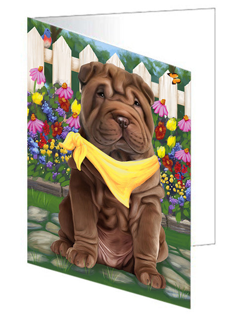 Spring Floral Shar Pei Dog Handmade Artwork Assorted Pets Greeting Cards and Note Cards with Envelopes for All Occasions and Holiday Seasons GCD60497