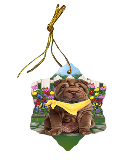 Spring Floral Shar Pei Dog Star Porcelain Ornament SPOR52147