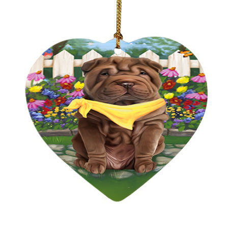Spring Floral Shar Pei Dog Heart Christmas Ornament HPOR52156