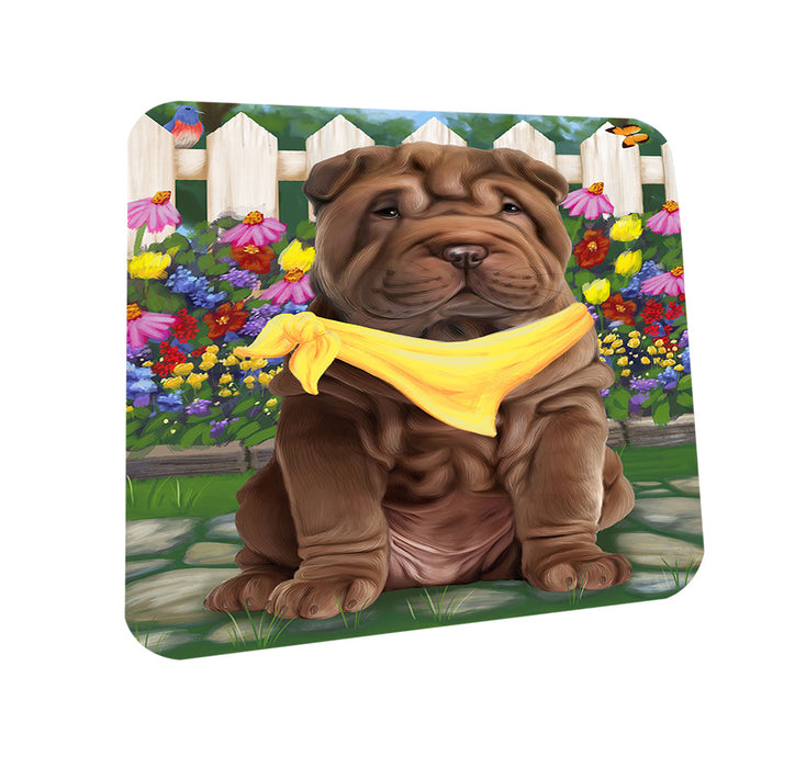 Spring Floral Shar Pei Dog Coasters Set of 4 CST52115