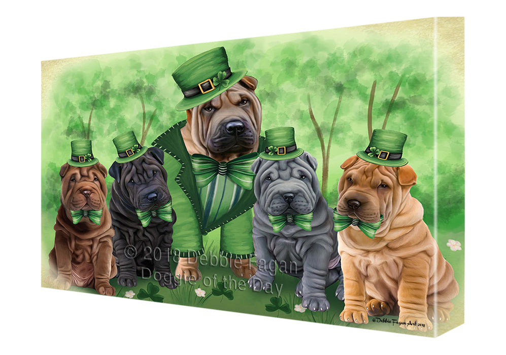 St. Patricks Day Irish Family Portrait Shar Peis Dog Canvas Wall Art CVS59385