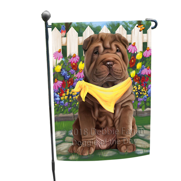 Spring Floral Shar Pei Dog Garden Flag GFLG49982
