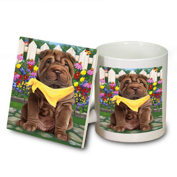 Spring Floral Shar Pei Dog Mug and Coaster Set MUC52241
