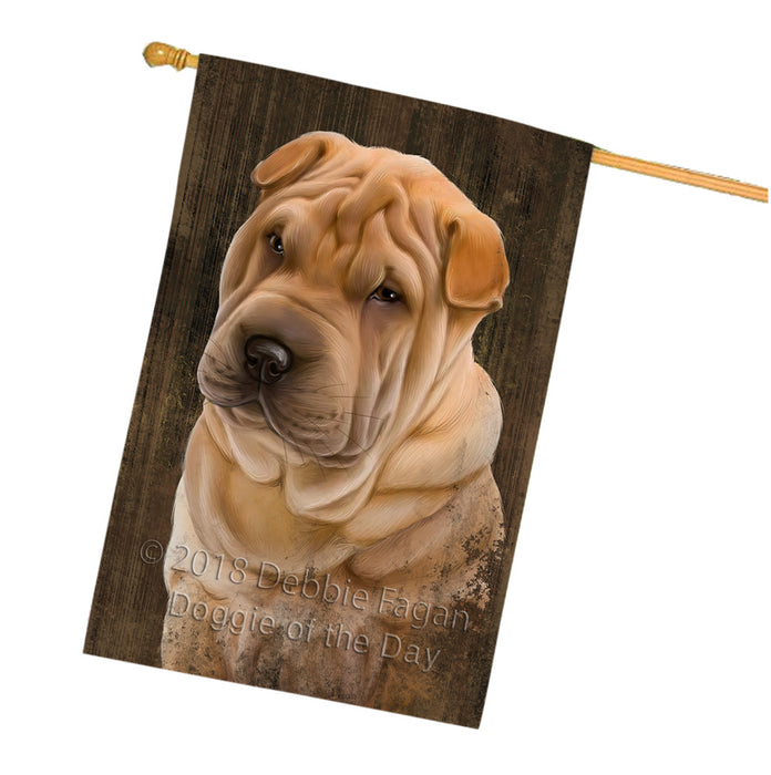 Rustic Shar Pei Dog House Flag FLG50499