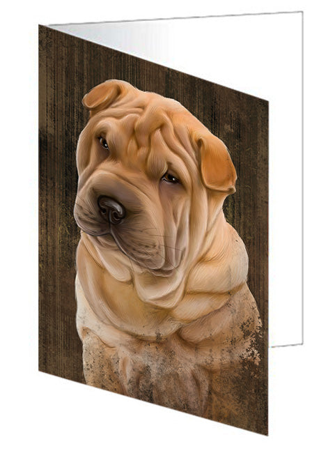 Rustic Shar Pei Dog Handmade Artwork Assorted Pets Greeting Cards and Note Cards with Envelopes for All Occasions and Holiday Seasons GCD55475