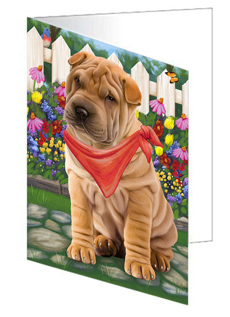 Spring Floral Shar Pei Dog Handmade Artwork Assorted Pets Greeting Cards and Note Cards with Envelopes for All Occasions and Holiday Seasons GCD60500