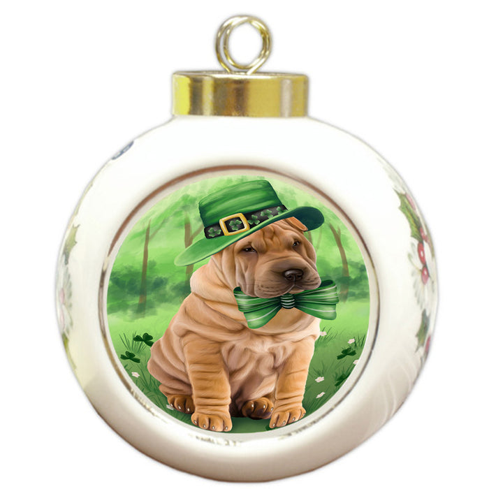 St. Patricks Day Irish Portrait Shar Pei Dog Round Ball Christmas Ornament RBPOR49389