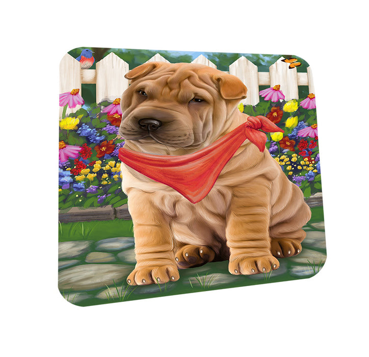 Spring Floral Shar Pei Dog Coasters Set of 4 CST52116