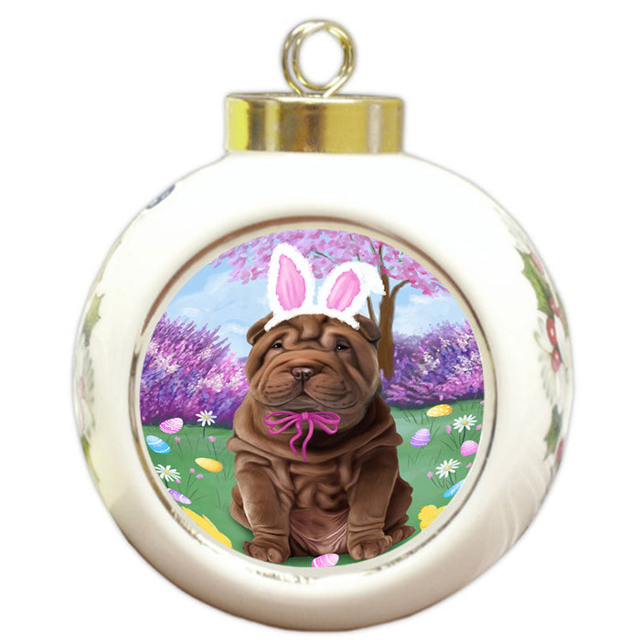 Shar Pei Dog Easter Holiday Round Ball Christmas Ornament RBPOR49255