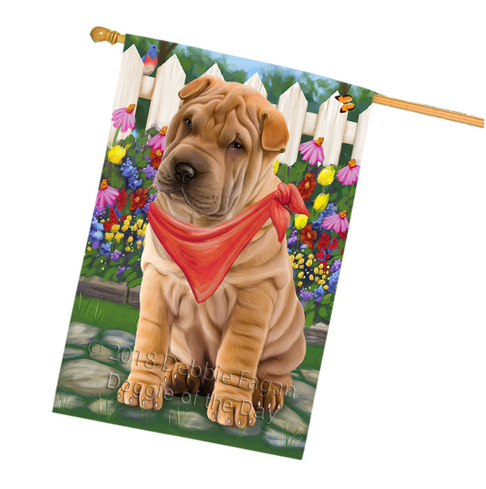 Spring Floral Shar Pei Dog House Flag FLG50119