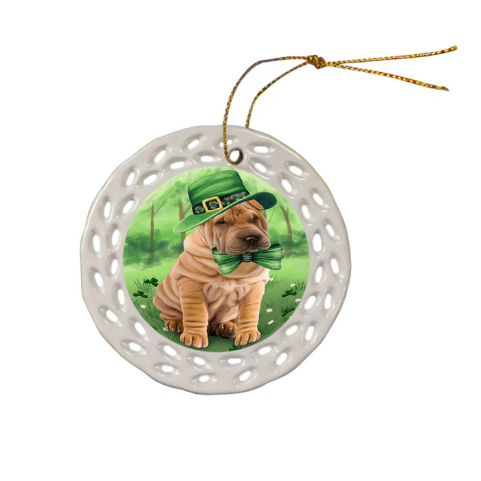 St. Patricks Day Irish Portrait Shar Pei Dog Ceramic Doily Ornament DPOR49389