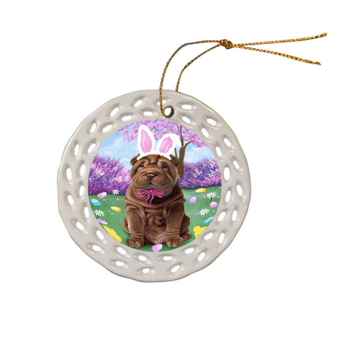 Shar Pei Dog Easter Holiday Ceramic Doily Ornament DPOR49255