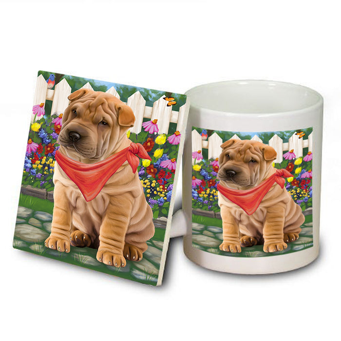 Spring Floral Shar Pei Dog Mug and Coaster Set MUC52242