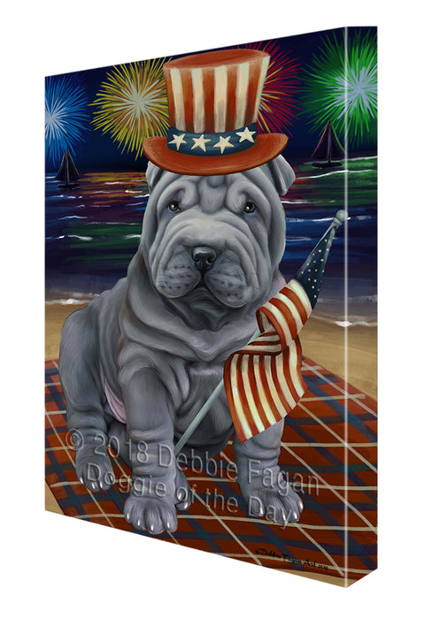 4th of July Independence Day Firework Shar Pei Dog Canvas Wall Art CVS56613