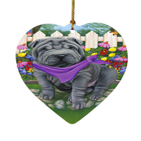 Spring Floral Shar Pei Dog Heart Christmas Ornament HPOR52158