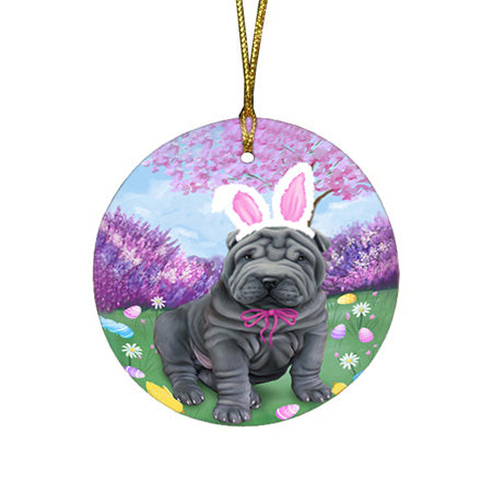 Shar Pei Dog Easter Holiday Round Flat Christmas Ornament RFPOR49247