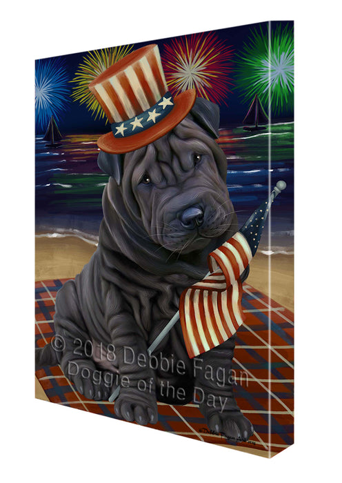4th of July Independence Day Firework Shar Pei Dog Canvas Wall Art CVS56622