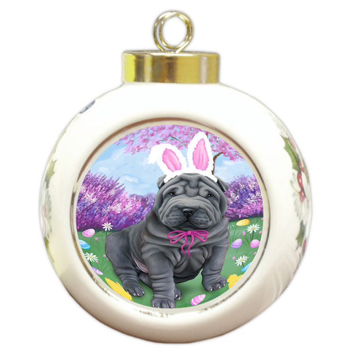 Shar Pei Dog Easter Holiday Round Ball Christmas Ornament RBPOR49256