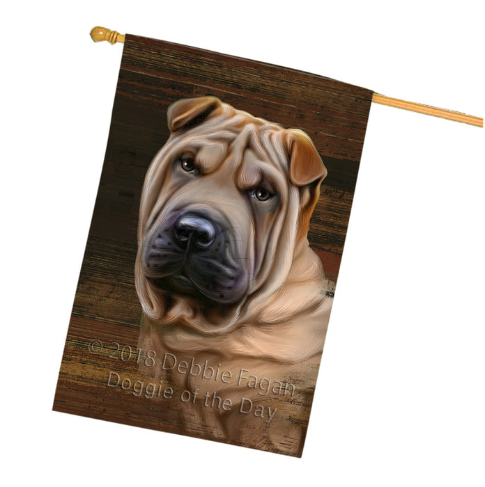 Rustic Shar Pei Dog House Flag FLG50501