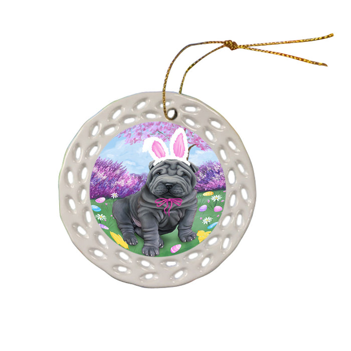 Shar Pei Dog Easter Holiday Ceramic Doily Ornament DPOR49256