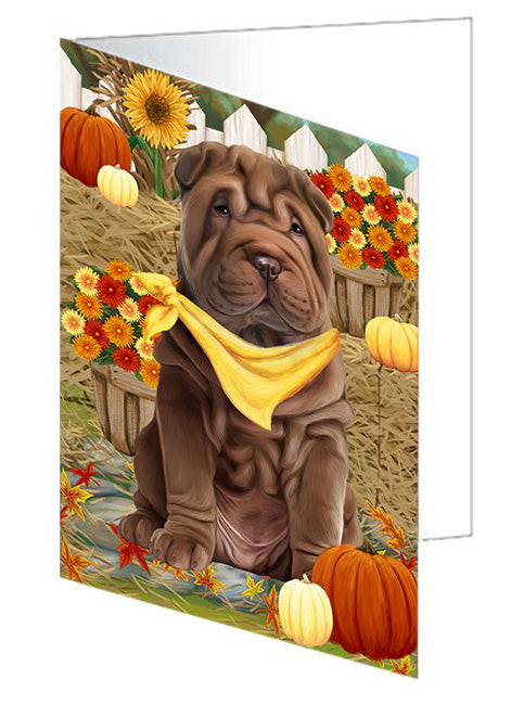 Fall Autumn Greeting Shar Pei Dog with Pumpkins Handmade Artwork Assorted Pets Greeting Cards and Note Cards with Envelopes for All Occasions and Holiday Seasons GCD56606