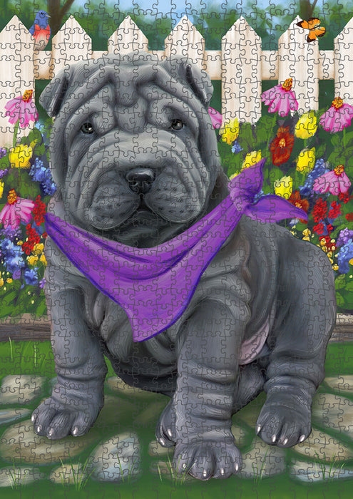 Spring Floral Shar Pei Dog Puzzle with Photo Tin PUZL54171