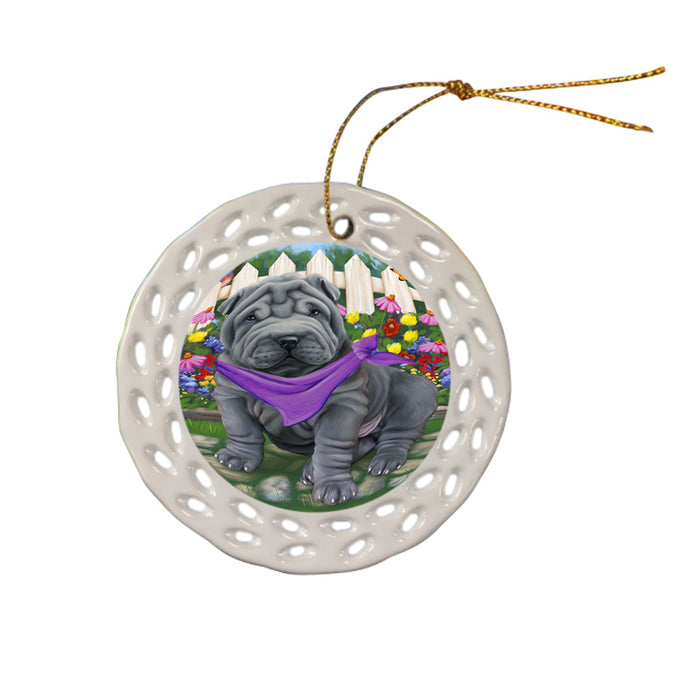 Spring Floral Shar Pei Dog Ceramic Doily Ornament DPOR52158