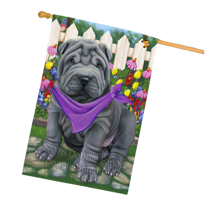 Spring Floral Shar Pei Dog House Flag FLG50120