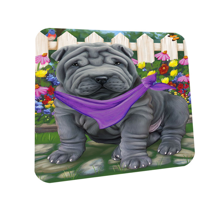 Spring Floral Shar Pei Dog Coasters Set of 4 CST52117