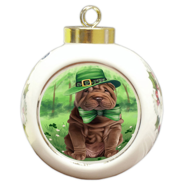 St. Patricks Day Irish Portrait Shar Pei Dog Round Ball Christmas Ornament RBPOR49391