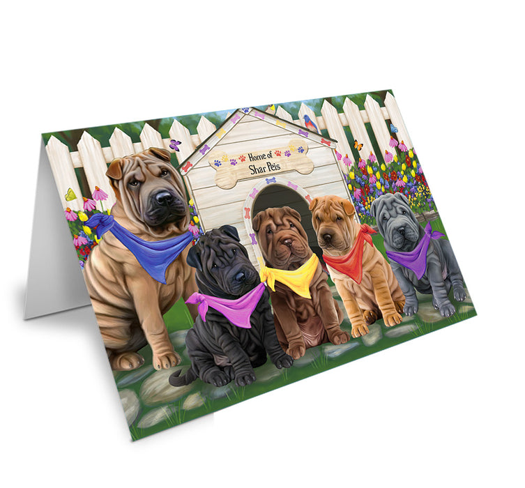 Spring Dog House Shar Peis Dog Handmade Artwork Assorted Pets Greeting Cards and Note Cards with Envelopes for All Occasions and Holiday Seasons GCD54416