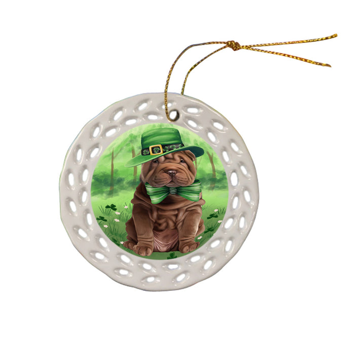 St. Patricks Day Irish Portrait Shar Pei Dog Ceramic Doily Ornament DPOR49391