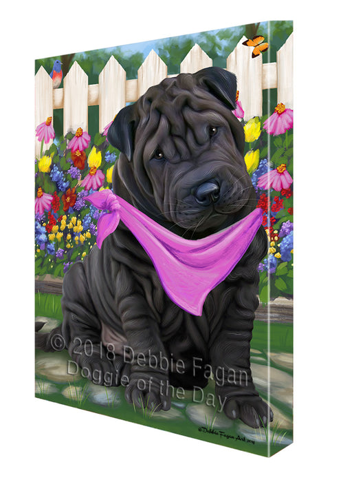 Spring Floral Shar Pei Dog Canvas Wall Art CVS67156
