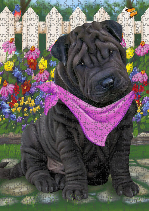 Spring Floral Shar Pei Dog Puzzle with Photo Tin PUZL54174