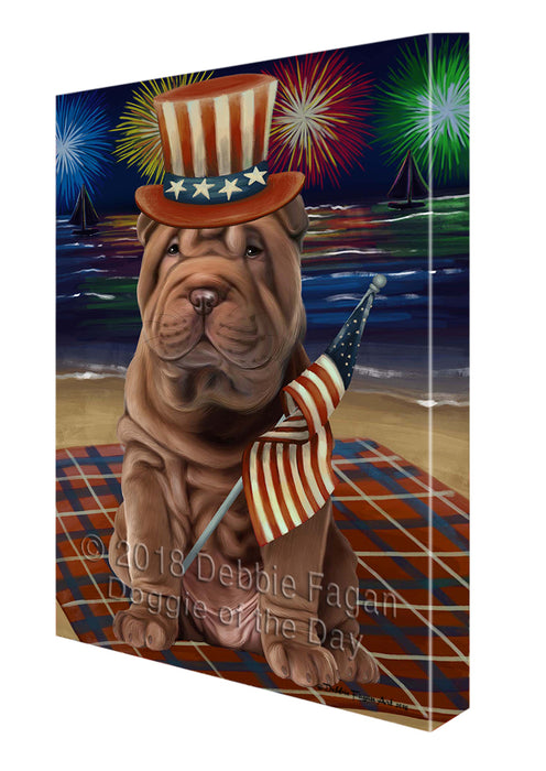 4th of July Independence Day Firework Shar Pei Dog Canvas Wall Art CVS56631