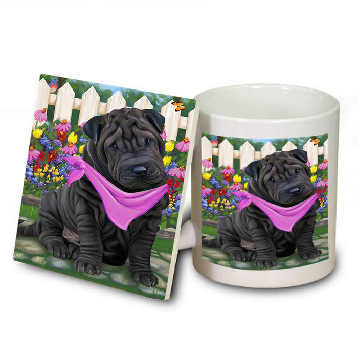 Spring Floral Shar Pei Dog Mug and Coaster Set MUC52244