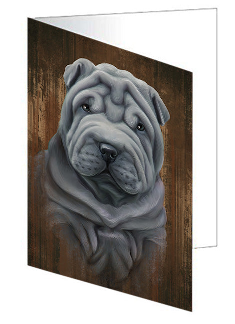 Rustic Shar Pei Dog Handmade Artwork Assorted Pets Greeting Cards and Note Cards with Envelopes for All Occasions and Holiday Seasons GCD55484