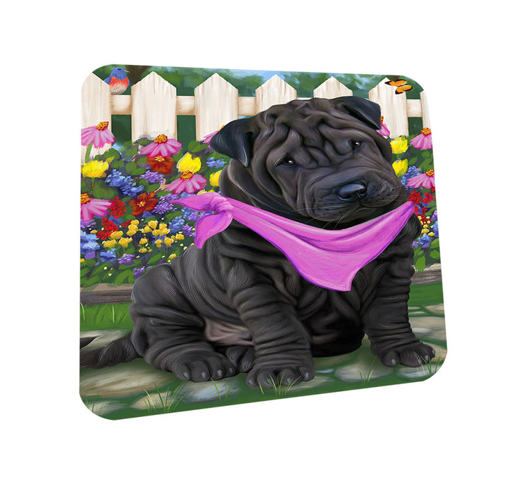 Spring Floral Shar Pei Dog Coasters Set of 4 CST52118
