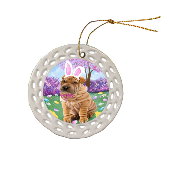 Shar Pei Dog Easter Holiday Ceramic Doily Ornament DPOR49257