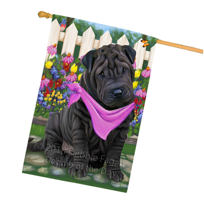 Spring Floral Shar Pei Dog House Flag FLG50121