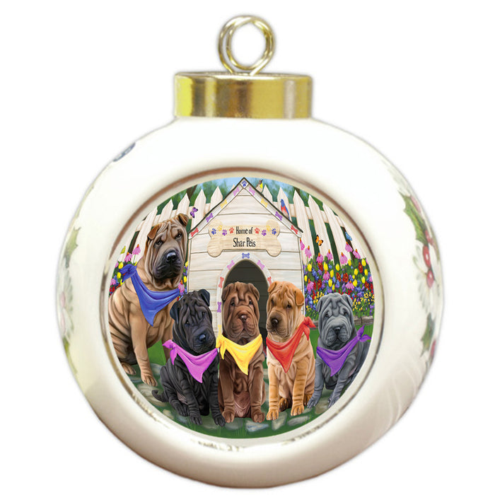 Spring Dog House Shar Peis Dog Round Ball Christmas Ornament RBPOR50129