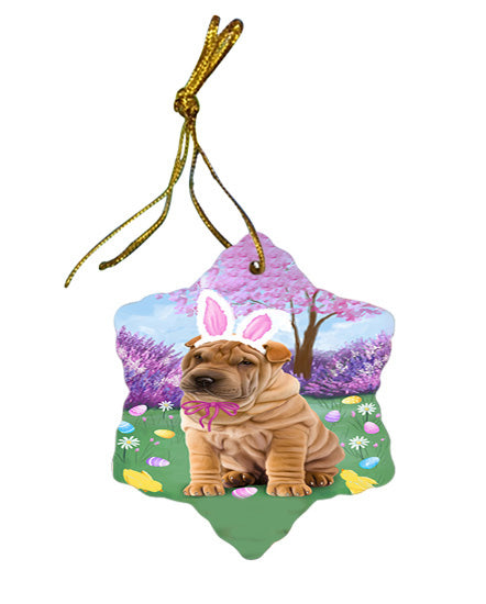 Shar Pei Dog Easter Holiday Star Porcelain Ornament SPOR49249
