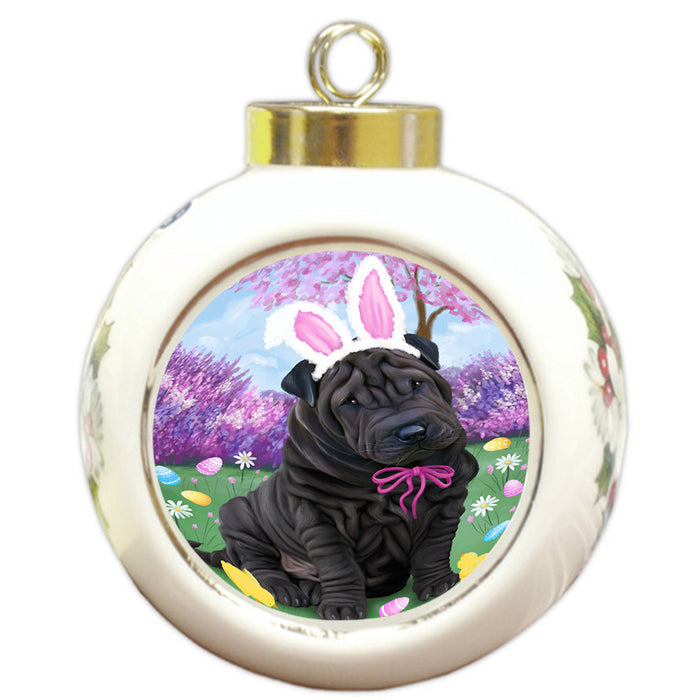 Shar Pei Dog Easter Holiday Round Ball Christmas Ornament RBPOR49258