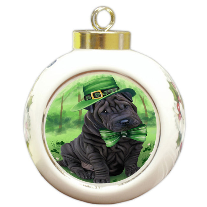 St. Patricks Day Irish Portrait Shar Pei Dog Round Ball Christmas Ornament RBPOR49392