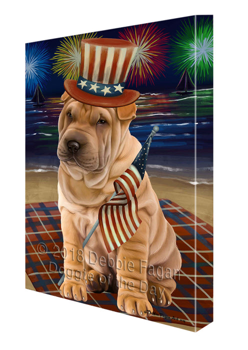 4th of July Independence Day Firework Shar Pei Dog Canvas Wall Art CVS56640