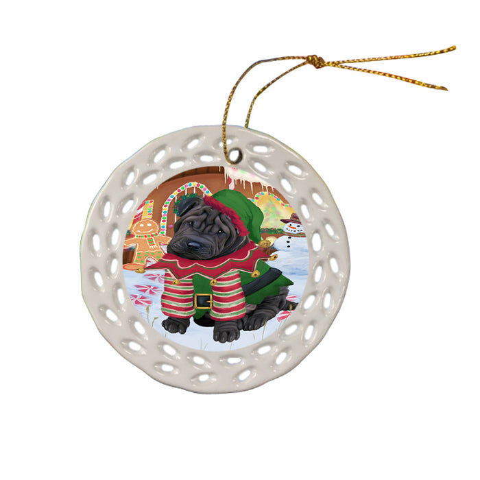Christmas Gingerbread House Candyfest Shar Pei Dog Ceramic Doily Ornament DPOR56896