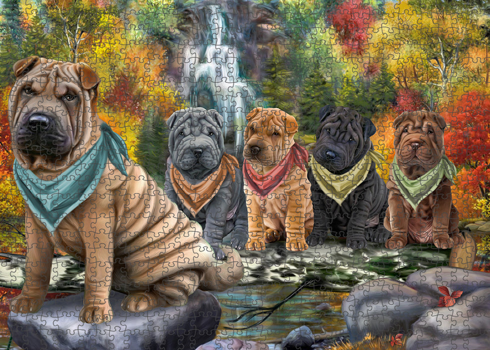 Scenic Waterfall Shar Peis Dog Puzzle with Photo Tin PUZL59937