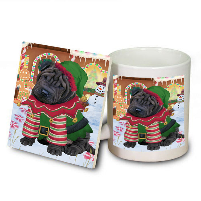 Christmas Gingerbread House Candyfest Shar Pei Dog Mug and Coaster Set MUC56532